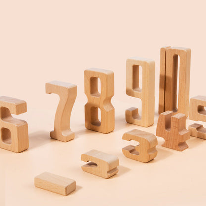 Children's Montessori early education teaching aids, large particle beech wood digital building blocks, kindergarten enlightenment assembly, stacking and height toys