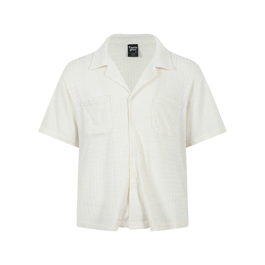 Texture sensation lapel short sleeved shirt for men simple solid color Cuban collar shirt