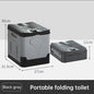 Portable folding camping toilet: adult/child use, self-contained, with lid and seat.
