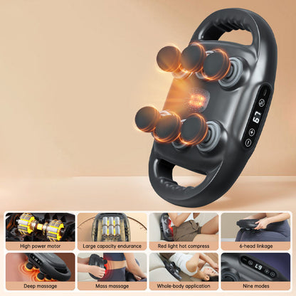 Vibrator Heated Fascial Gun Kneading Massage 6 Head Back Massage Gun For Muscles