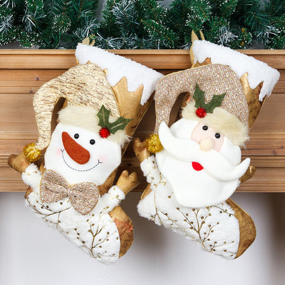 Christmas Decorative Socks Gift Bag Candy Bag Jewelry Gold 3D Christmas Socks Gift Bag
