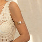 Multi layer hollow micro inlaid imitation pearl turquoise opening arm chain ethnic style handmade jewelry