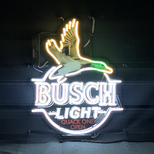 White Busch Light Flying Duck Quack One Open Neon Signs
