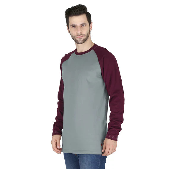 Forge Fr Men's Grey & Burgundy Baseball Long Sleeve T-shirt