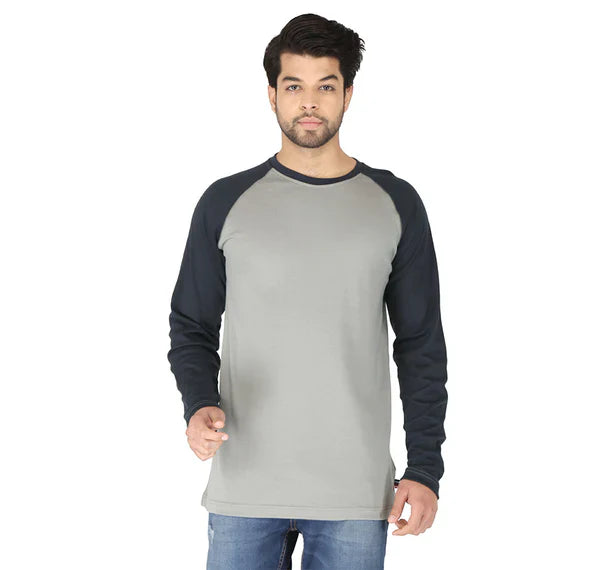 Forge Fr Men's Grey & Navy Baseball Long Sleeve T-shirt