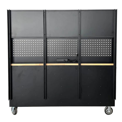72 inch Rolling Tool Chest with Power Strip, Workbench, Upper Cabinets & Pegboard