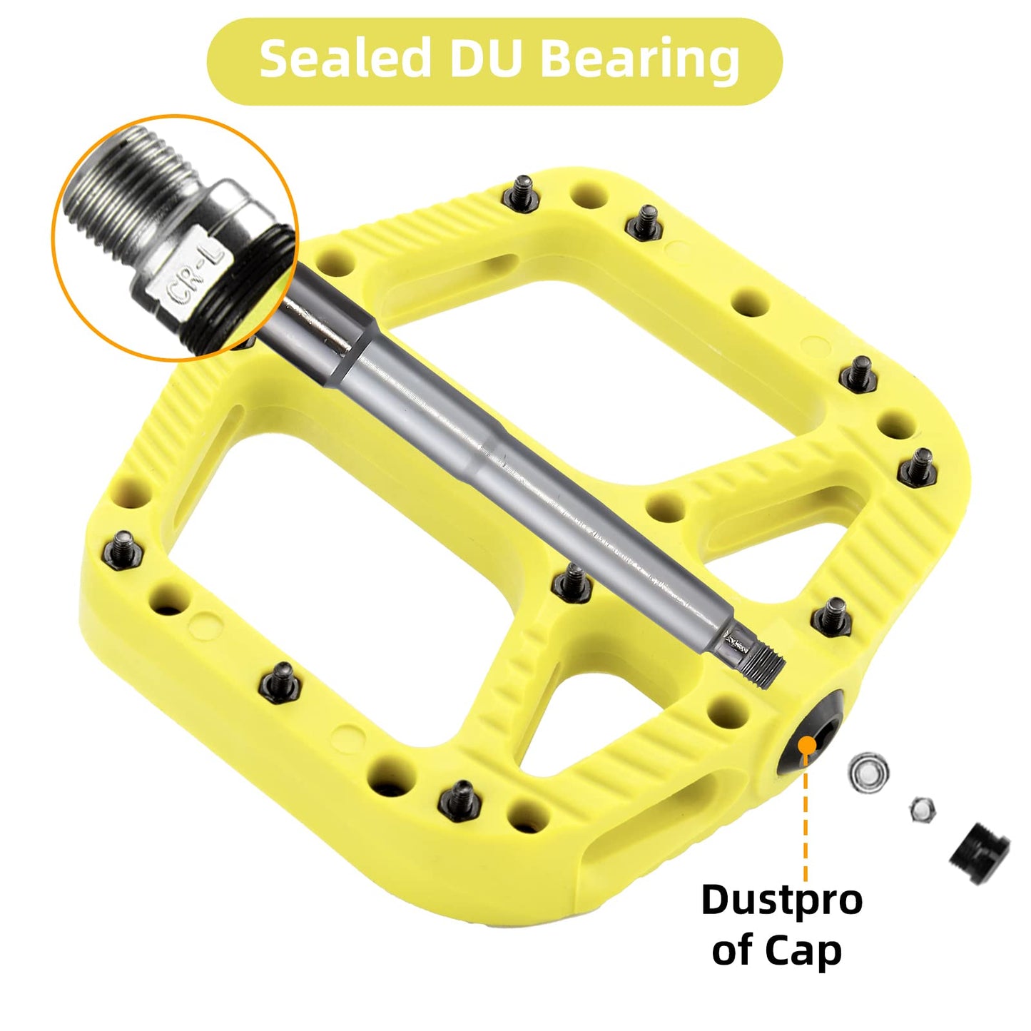 ROCKBROS Mountain Bike Pedals Nylon Composite Bearing 9/16" MTB Bicycle Pedals with Wide Flat Platform