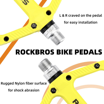 ROCKBROS Mountain Bike Pedals Nylon Composite Bearing 9/16" MTB Bicycle Pedals with Wide Flat Platform