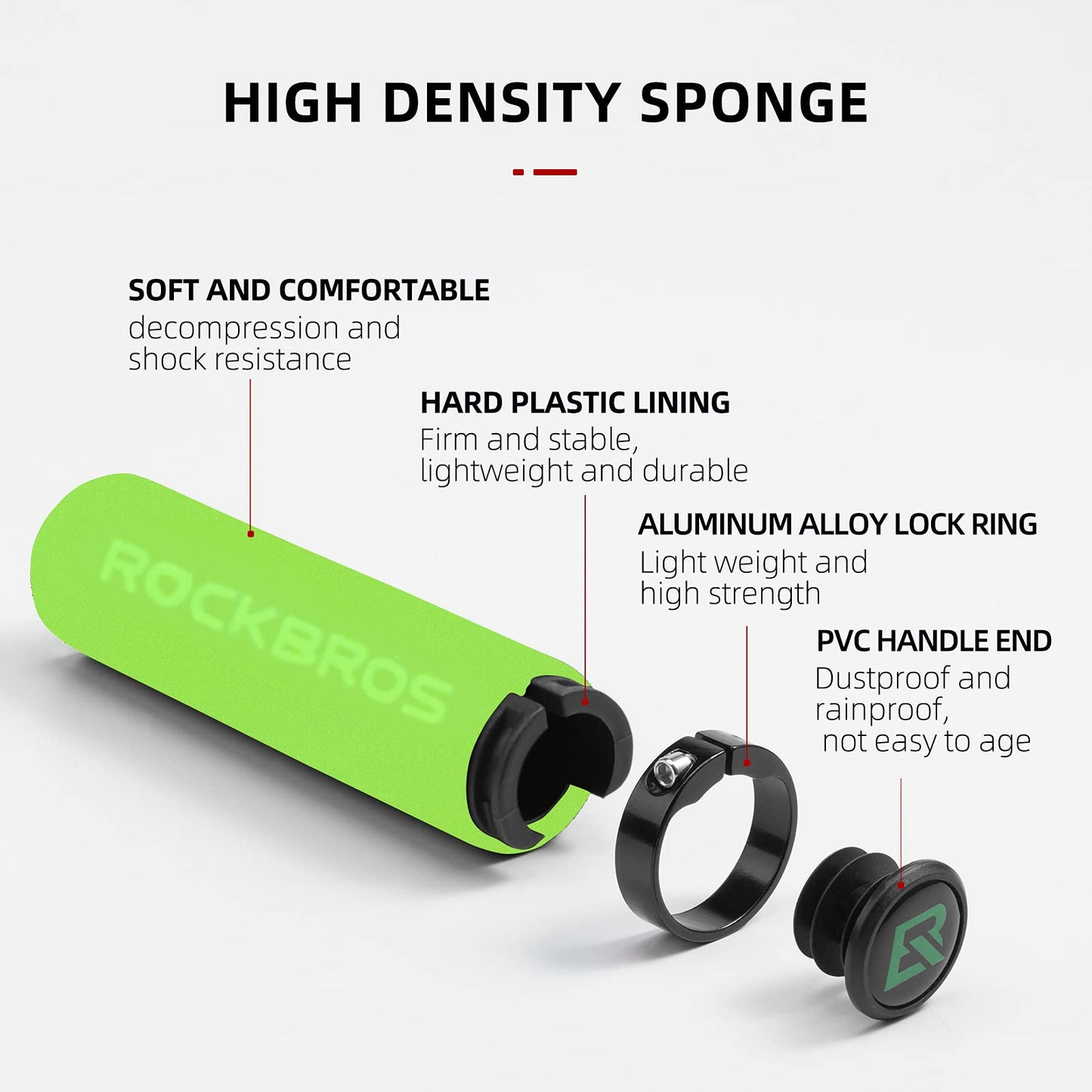 ROCKBROS Bike Grips Foam Single Lock on Bicycle  Soft Comfortable Non-Slip Bike Handle Grips