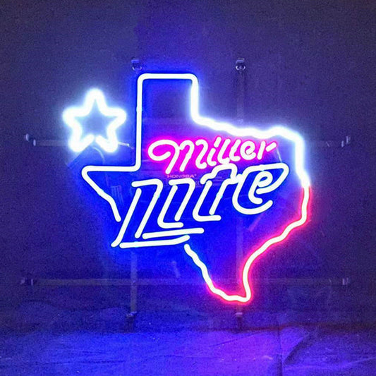 Miller Lite with Texas Map Star Neon Signs Light
