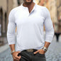 Mens Round Neck Henry Solid Color Long Sleeve T shirt