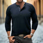 Mens Round Neck Henry Solid Color Long Sleeve T shirt