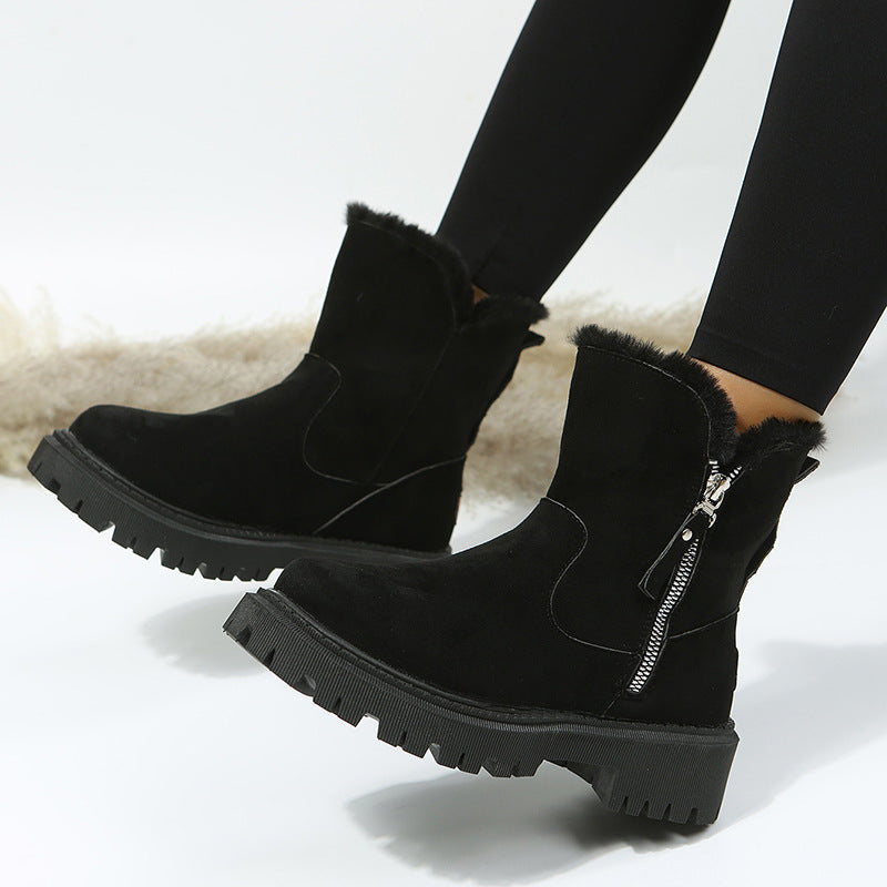 Women’s Velvet Lined Cotton Snow Boots — Plus Size Winter Warm Boots