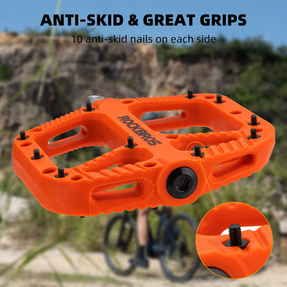 ROCKBROS Mountain Bike Pedals Nylon Composite Bearing 9/16" MTB Bicycle Pedals with Wide Flat Platform