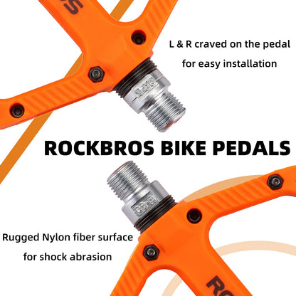 ROCKBROS Mountain Bike Pedals Nylon Composite Bearing 9/16" MTB Bicycle Pedals with Wide Flat Platform