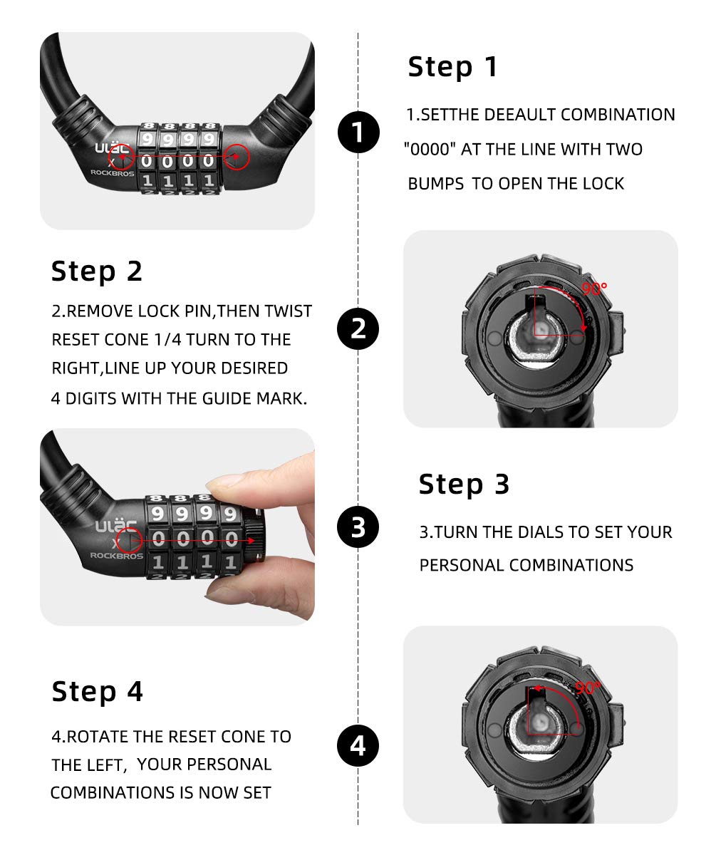 ROCKBROS Lightweight Bike Lock Cable 12MM Anti-Theft Combination Lock