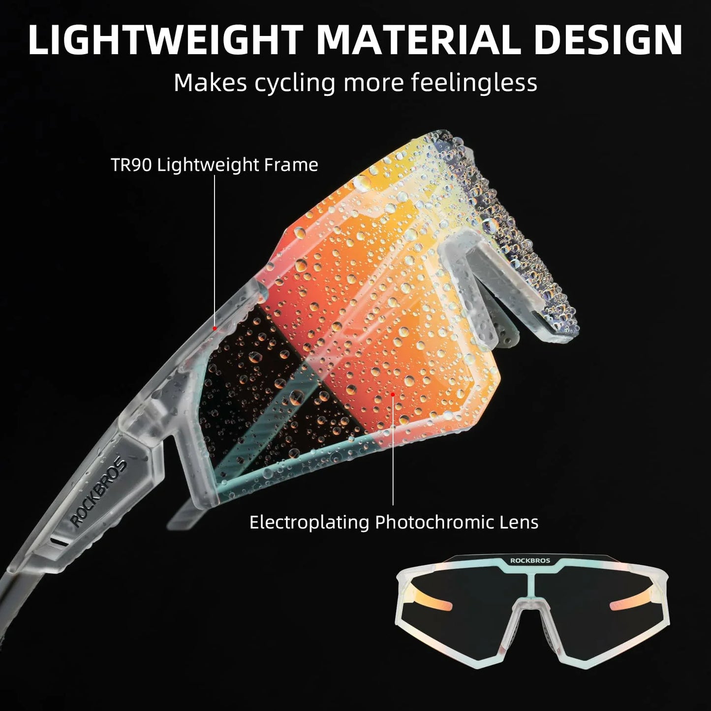 ROCKBROS Photochromic Sports Sunglasses UV Protection for Men Women Cycling