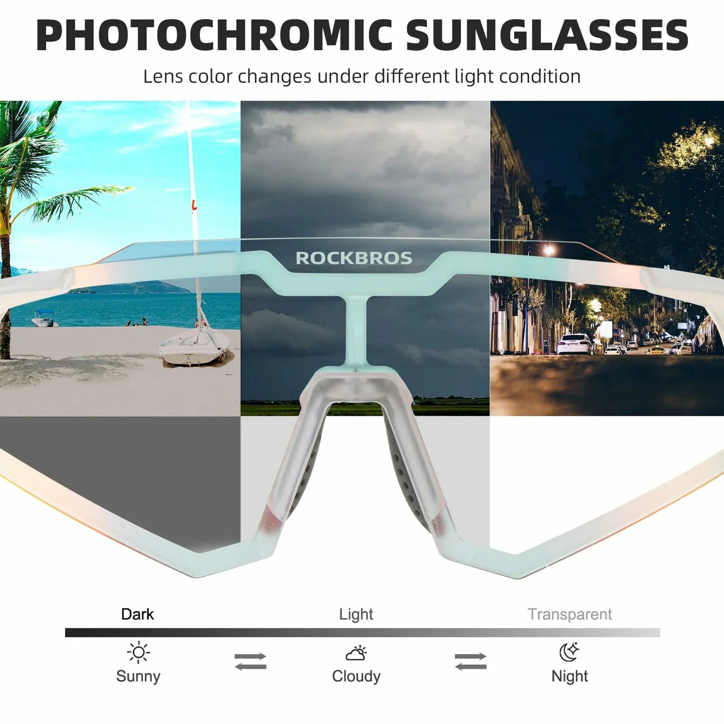 ROCKBROS Photochromic Sports Sunglasses UV Protection for Men Women Cycling