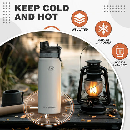 ROCKBROS Stainless Steel Insulated Water Bottle with Straw