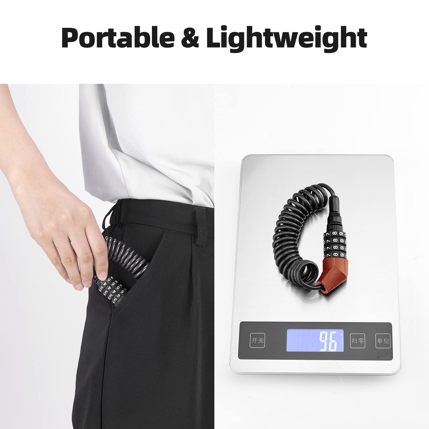 ROCKBROS Lightweight Helmet Lock, Resettable Combination Cable Lock for Bike & Luggage