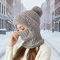Winter Lined Knit Hat with Earflap & Hooded Neck Gaiter