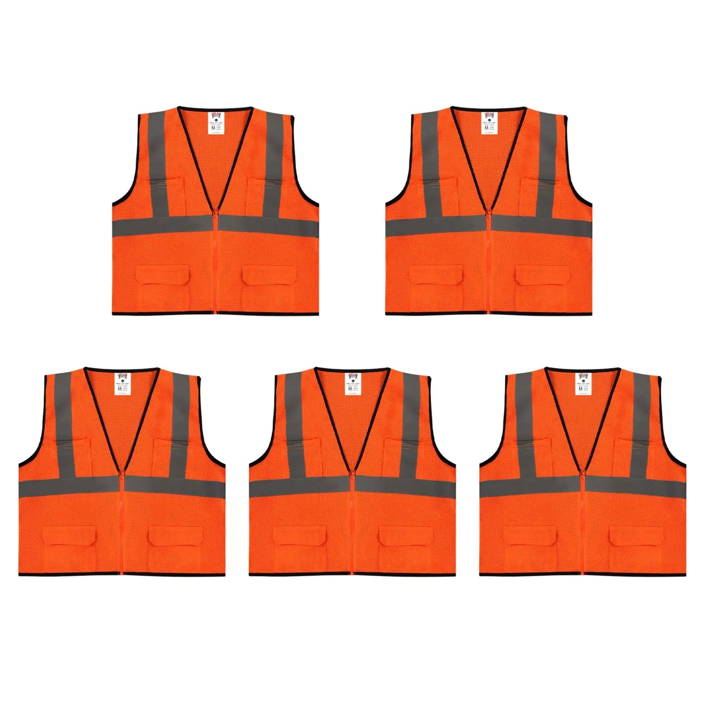 Safety Main 05EAMO Economy Vest, Class 2, All Mesh, Hi-Vis Orange, Pack of 5