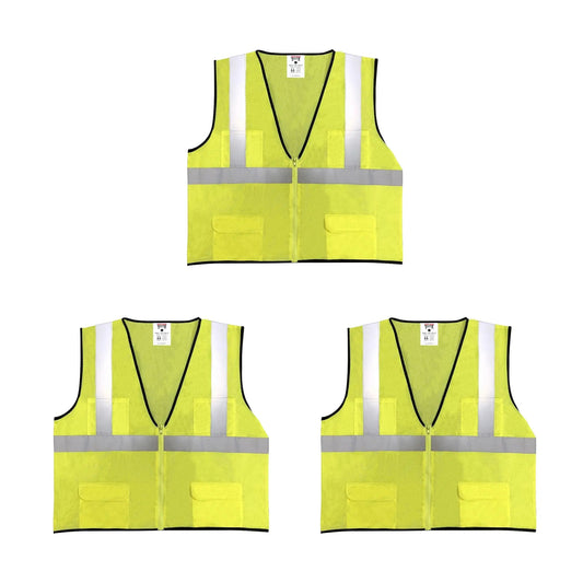 Safety Main 05EAMYZ Economy Vest, Class 2, All Mesh, Hi-Vis Yellow, Pack of 3
