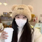 Letter Bear Ears Knitted Woolen Hat – Cute Cat-Ears Beanie for Women