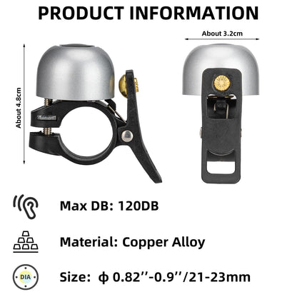 ROCKBROS Copper Alloy Bike Bell, Loud Classic Ring, Fits 21-23mm Handlebars for Adults