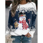 Snowman Printed Panel Loose Sweater – Casual Holiday Knit for Women