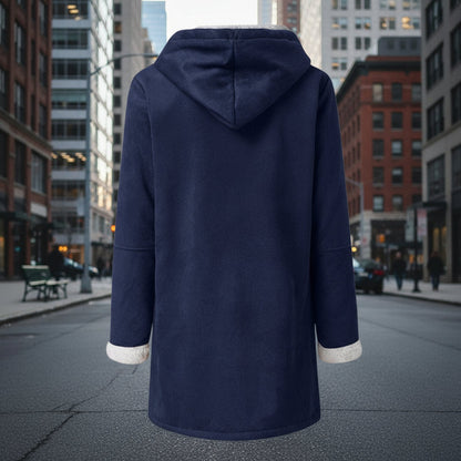 Sherpa-Lined Duffle Toggle Jacket with Hood — Warm Hooded Fleece Coat