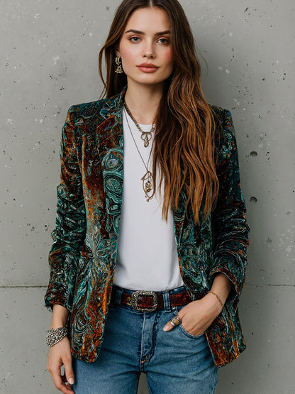 Women’s Printed Suit Jacket with Lining – Autumn Winter Casual Commuter Blazer