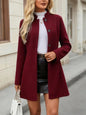 Women’s Elegant Stand Collar Slim Jacket – Button Front A-Swing Long Sleeve Coat