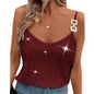Sequin V-Neck Camisole – Rhinestone Strap Sparkly Top