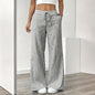 Women's Striped Print Straight Wide Leg Pockets Pants Casual Long Pants