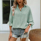 Women’s Striped V‑Neck Blouse with Ruffled Cuffs & Tie‑Back Slit