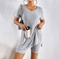 Women’s Ribbed Knit V‑Neck Tee & Shorts Lounge Set