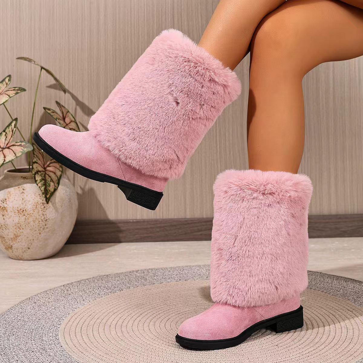 Women’s Chunky Heel Snow Boots – Warm Winter Anti-Slip Ankle Boots