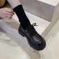 Women’s British Style Chunky Sole Leather Shoes – Trendy Loafers with Elevated Heel