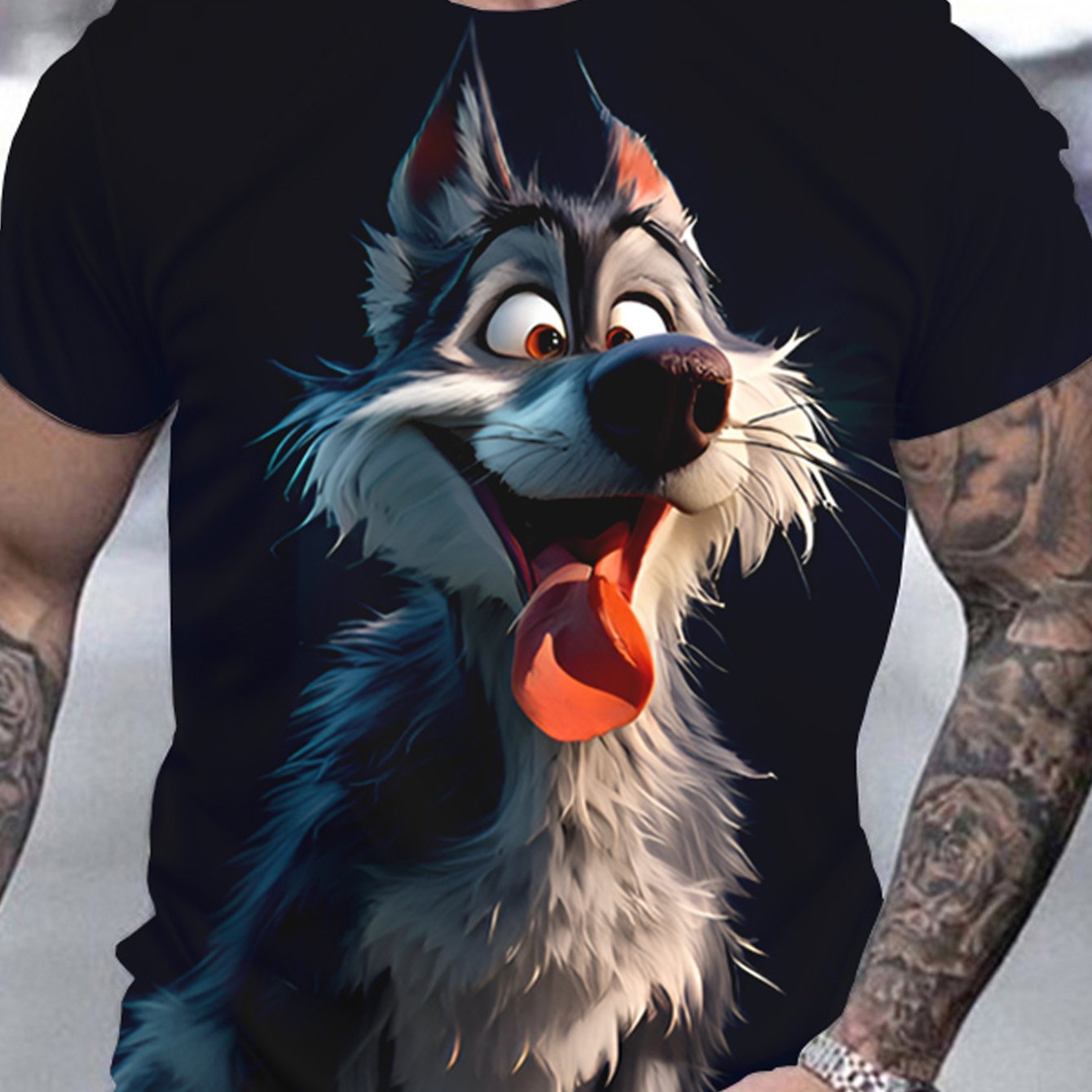 Men's 3D Wolf Print T-shirt - Casual Round Neck