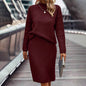 Women's Two Piece Set - Pullover Sweater & Bodycon Skirt Cozy Outfit