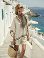 Women’s Linen Striped V Neck Top and Shorts Set