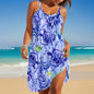 Women's Round Neck Sleeveless Sea Turtle Print Bohemian Beach Dress