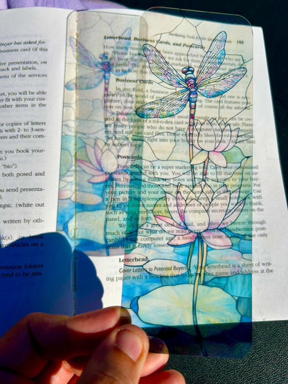 Dragonfly on Lotus Pond Bookmark in Soft Purples and Pinks – Serene Nature Art for Mindful Readers, Botanical Book Lovers