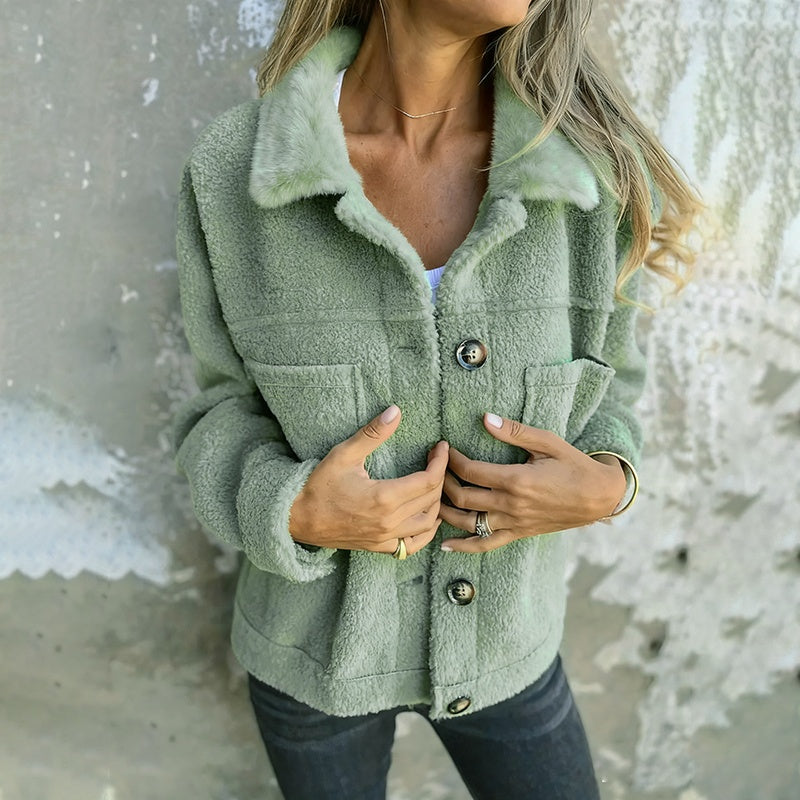 Plus Size Women’s Solid Color Sherpa Jacket