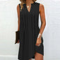 Ladies’ Notch V‑Neck Pleated Petal‑Sleeve Maxi Dress