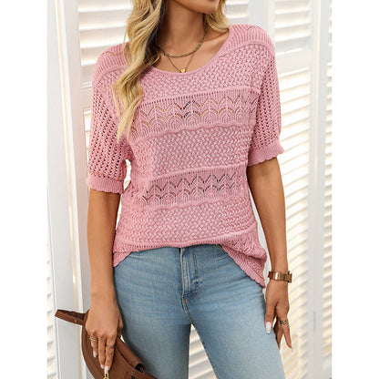 Women’s Short Sleeve Crochet Knit Hollow-Out Top