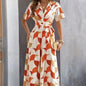 Women's Geometric Pattern Printed Lace Up Shirt Jumpsuit