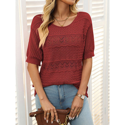 Women’s Short Sleeve Crochet Knit Hollow-Out Top