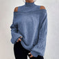 Women’s Elegant Off-Shoulder Turtleneck Sweater — Long Sleeve Knit Top